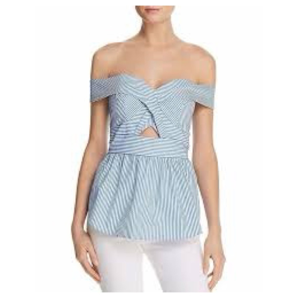 Bardot Blue & White Striped Peplum Top Size 4/XS